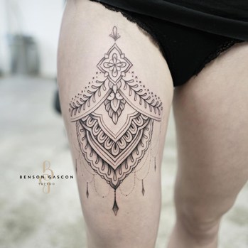 mandala thigh tattoo